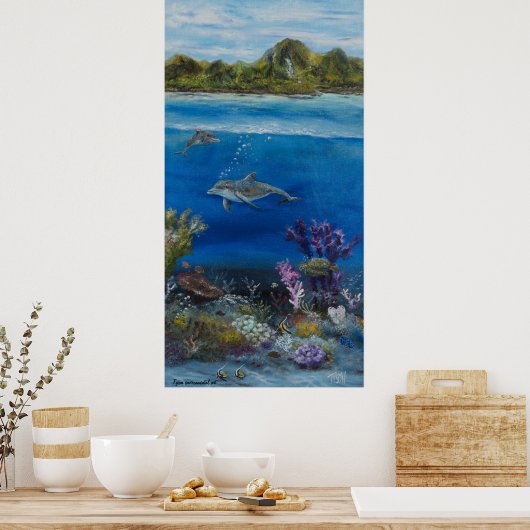 Dolphin schilderen op poster (Keuken)