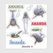 Dolphin Sea Life Set Naam Monogram Sticker (Vel)