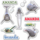 Dolphin Sea Life Set Naam Monogram Sticker (Voorkant)
