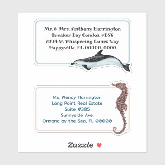 Dolphin Seahorse Large Pre-print Mailing Labels (Vel)