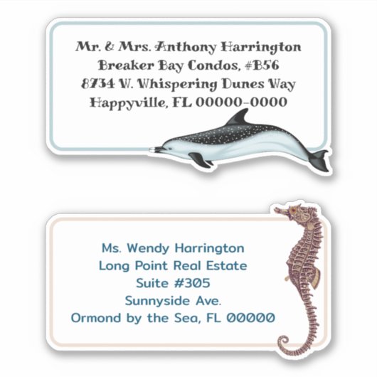 Dolphin Seahorse Large Pre-print Mailing Labels (Voorkant)