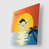 DOLPHIN SILHOUETTE BIJ SUNSET SQUARE WALL CLOCK VIERKANTE KLOK (Hoek)