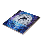 Dolphin Silhouette Ocean en Moon Tegeltje (Zijkant)