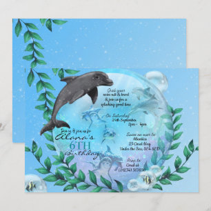 Dolphin Snow Wereldbol Birthday Party Invitations Kaart