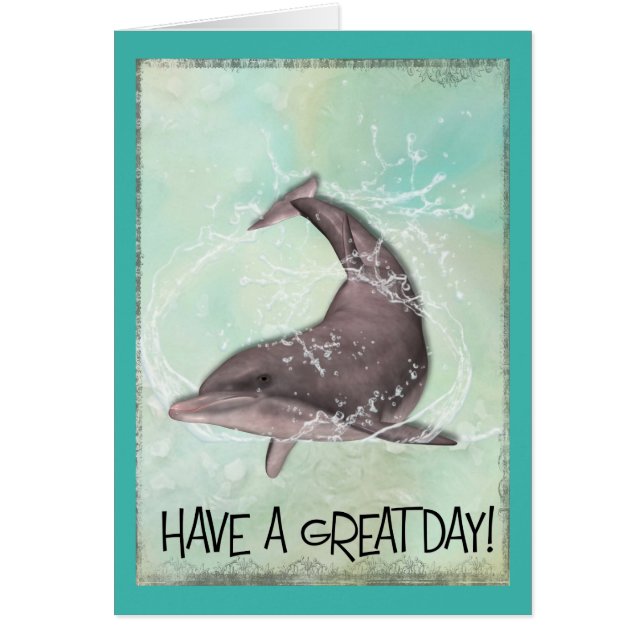 Dolphin Spatwaterend Rondom Zegt Prettige Dag (Voorkant)