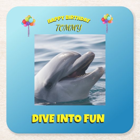 Dolphin Splash Birthday Kartonnen Onderzetters (Voorkant)