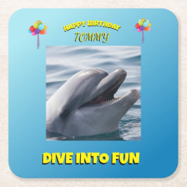 Dolphin Splash Verjaardag Kartonnen Onderzetters