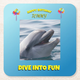Dolphin Splash Verjaardag Kartonnen Onderzetters