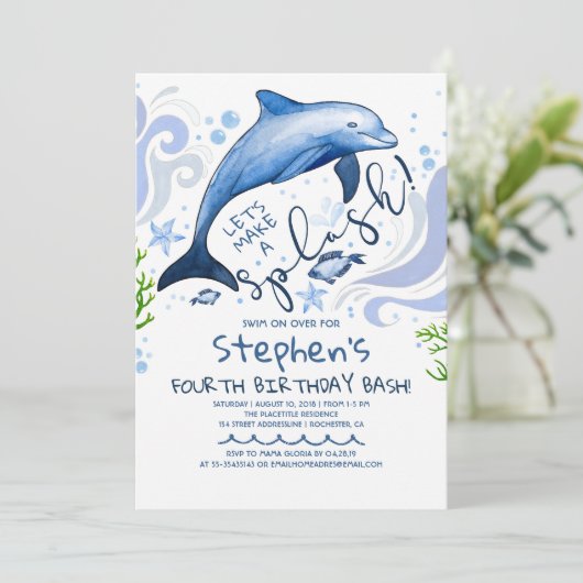 Dolphin Splash | Zompool Birthday Party Kaart (Staand voorkant)