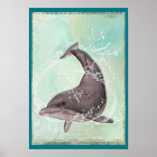 Dolphin Splashing in Aqua Green Water Poster (Voorkant)