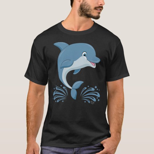 Dolphin Splashing in Water Cartoon Drawing T-shirt (Voorkant)