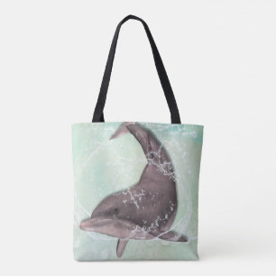 Dolphin Splashing rond in Koel Groen Water Tote Bag