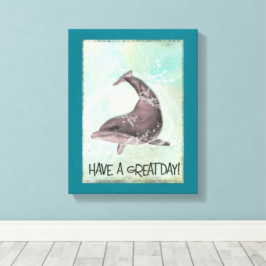 Dolphin Splashing Rond Zaaien hebben een geweldige Canvas Afdruk (Insitu (Houten vloer))