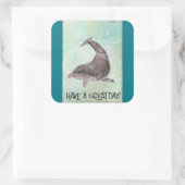 Dolphin Splashing Rond Zaaien hebben een geweldige Vierkante Sticker (Tas)