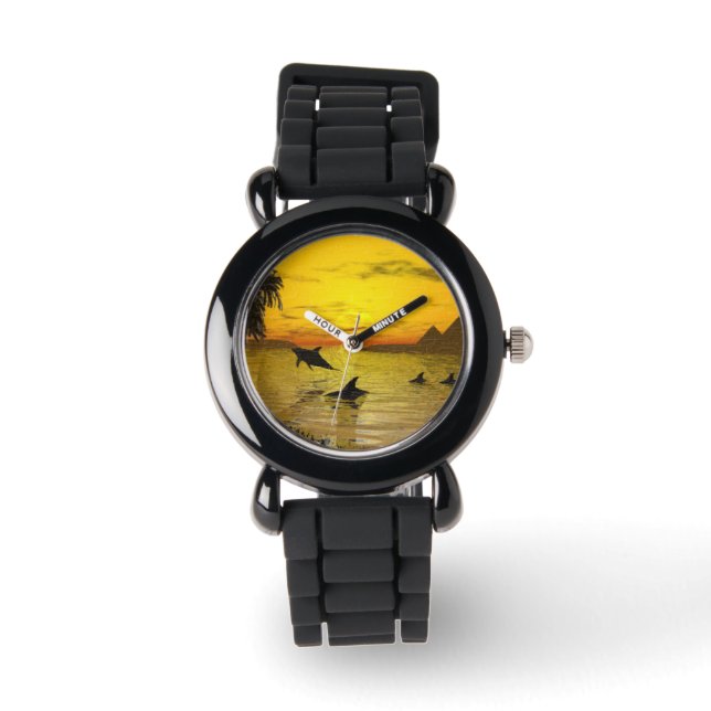 Dolphin Sunset eWatchFactory Glitter horloge (Voorkant)