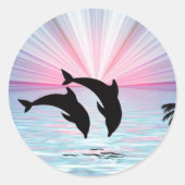 Dolphin Sunset Ronde Sticker (Voorkant)
