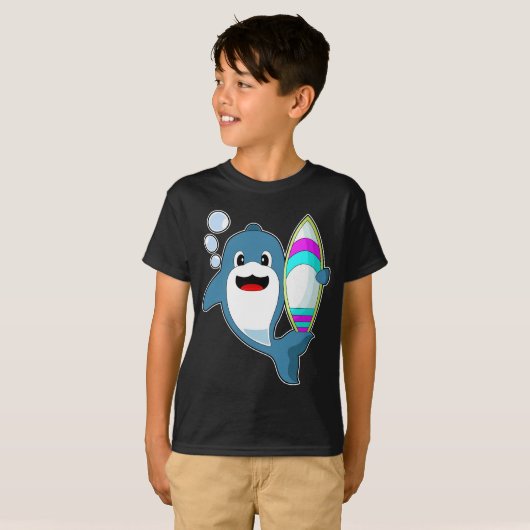 Dolphin Surfer Surfboard T-shirt (Voorkant volledig)