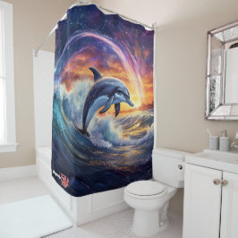 Dolphin Surfs Galaxy Design van Rich AMeN Gill Douchegordijn