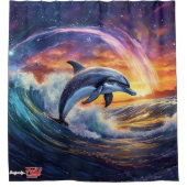 Dolphin Surfs Galaxy Design van Rich AMeN Gill Douchegordijn (Voorkant)