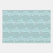 Dolphin Swimming Happy Birthday Stripes Inpakpapier Vel (Voorkant 2)