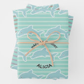 Dolphin Swimming Happy Birthday Stripes Inpakpapier Vel (In situ)