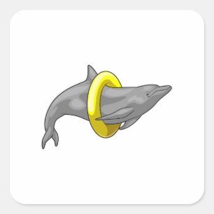 Dolphin Swimming Lifebuoy Vierkante Sticker