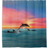 Dolphin Tropical Beach Sunset Seascape Douchegordijn (Voorkant)