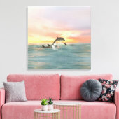 Dolphin Tropical Sunset | Waterverf Kustkust Canvas Afdruk (Insitu (Woonkamer))