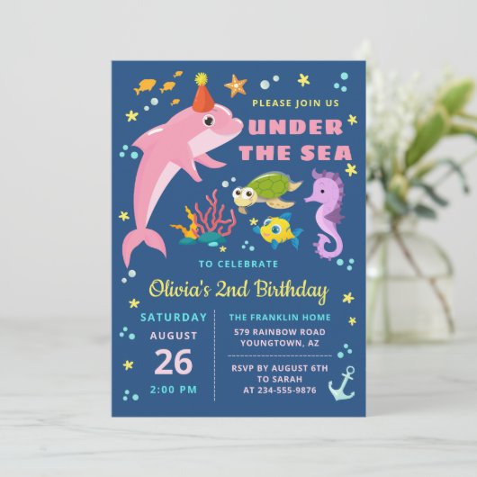 Dolphin Turtle Seahorse under the Zee Birthday Kaart (Staand voorkant)