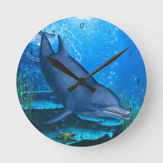 Dolphin Underwater Ronde Klok (Voorkant)