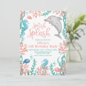 Dolphin Verjaardagsuitnodiging Onder de Zee Kaart (Staand voorkant)