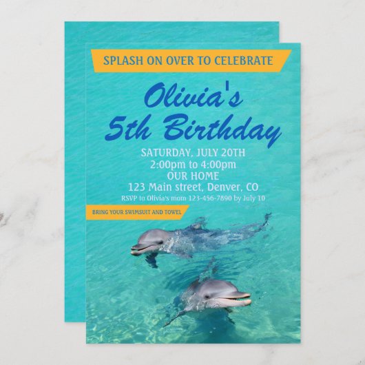 Dolphin-verjaardagsuitnodiging Pool-uitnodiging Kaart (Voorkant / Achterkant)