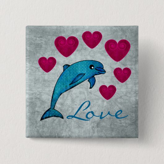 Dolphin Vierkante Button 5,1 Cm (Voorkant)