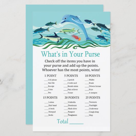 Dolphin Wat zit er in je baby shower met handtas (Voorkant / Achterkant)