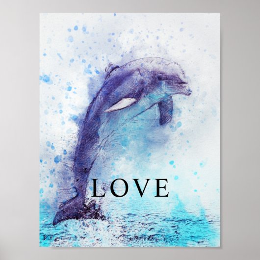 Dolphin Waterverf Kantoor Decor Matte Poster (Voorkant)