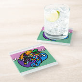 Dolphin wave glazen onderzetter (Schuin)