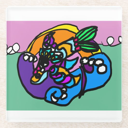 Dolphin wave glazen onderzetter (Voorkant)