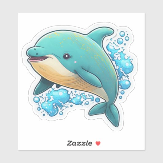 Dolphin with water bubbles cute sea animal sticker (Vel)
