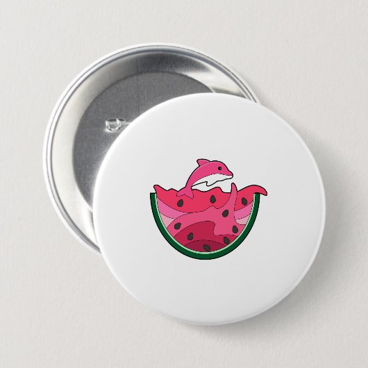 Dolphin with Watermelon Ronde Button 7,6 Cm (Voorkant /achterkant)
