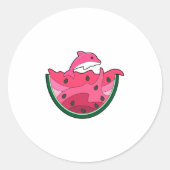 Dolphin with Watermelon Ronde Sticker (Voorkant)