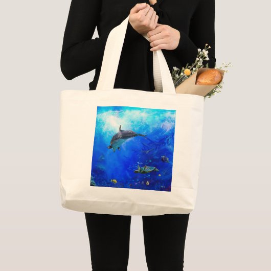 Dolphin World WIND OP WATER Grote Tote Bag (Voorkant (product))
