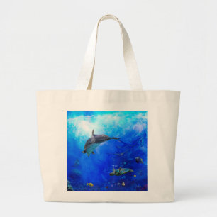 Dolphin World WIND OP WATER Grote Tote Bag