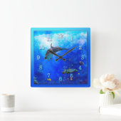 Dolphin World WIND OP WATER Vierkante Klok (Huis)