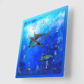 Dolphin World WIND OP WATER Vierkante Klok (Hoek)