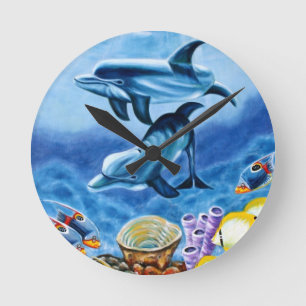 Dolphins and Tropical Fish Art Ronde Klok
