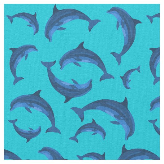 Dolphins Aqua Navy Blue Pattern Stof (Close Up)