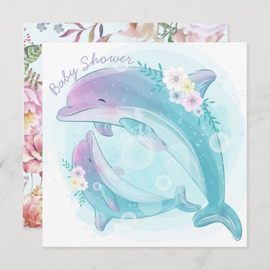 Dolphins Baby shower Invitation Kaart (Voorkant / Achterkant)