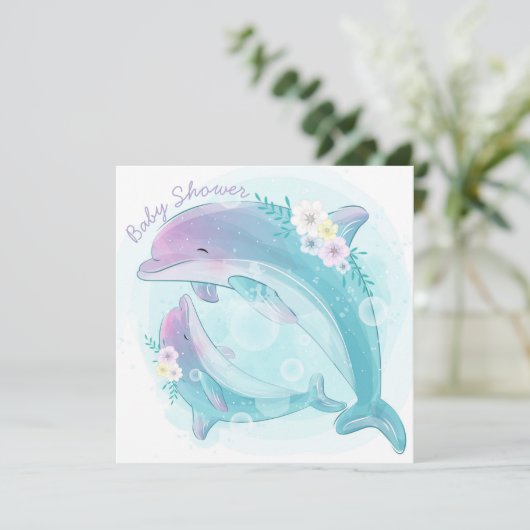 Dolphins Baby shower Invitation Kaart (Staand voorkant)