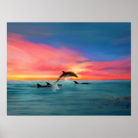 Dolphins Beach Sunset Fantasy Art