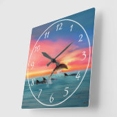 Dolphins Beach Sunset Nautical Vierkante Klok (Hoek)